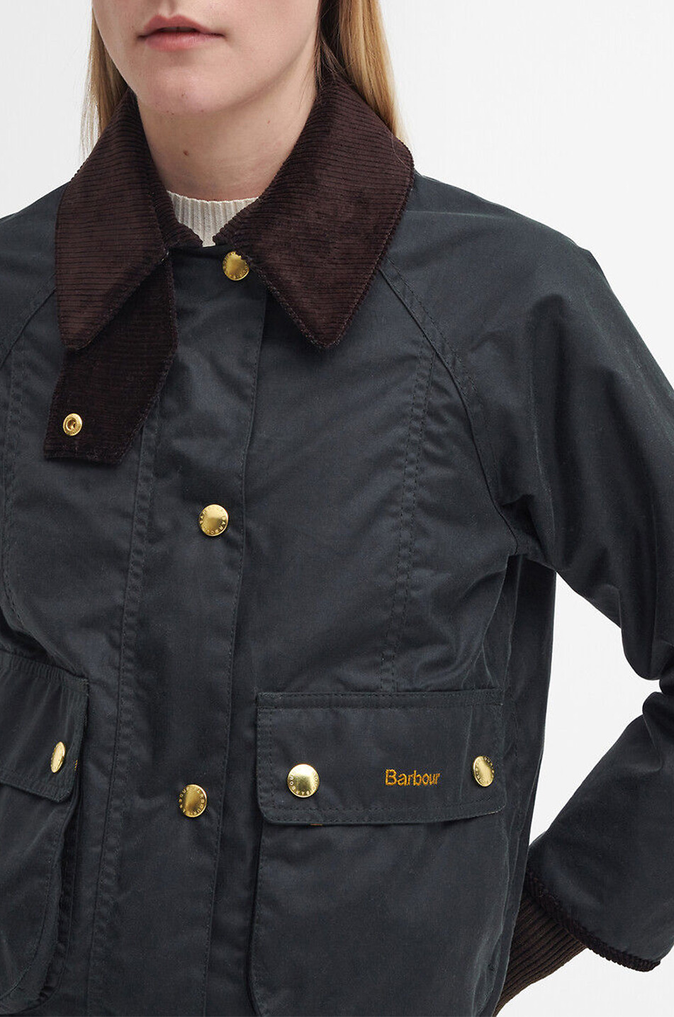 BARBOUR Kurze Jacke aus gewachstem Baumwollcanvas Cropped Beadnell Damen DUNKELGRÜN 5