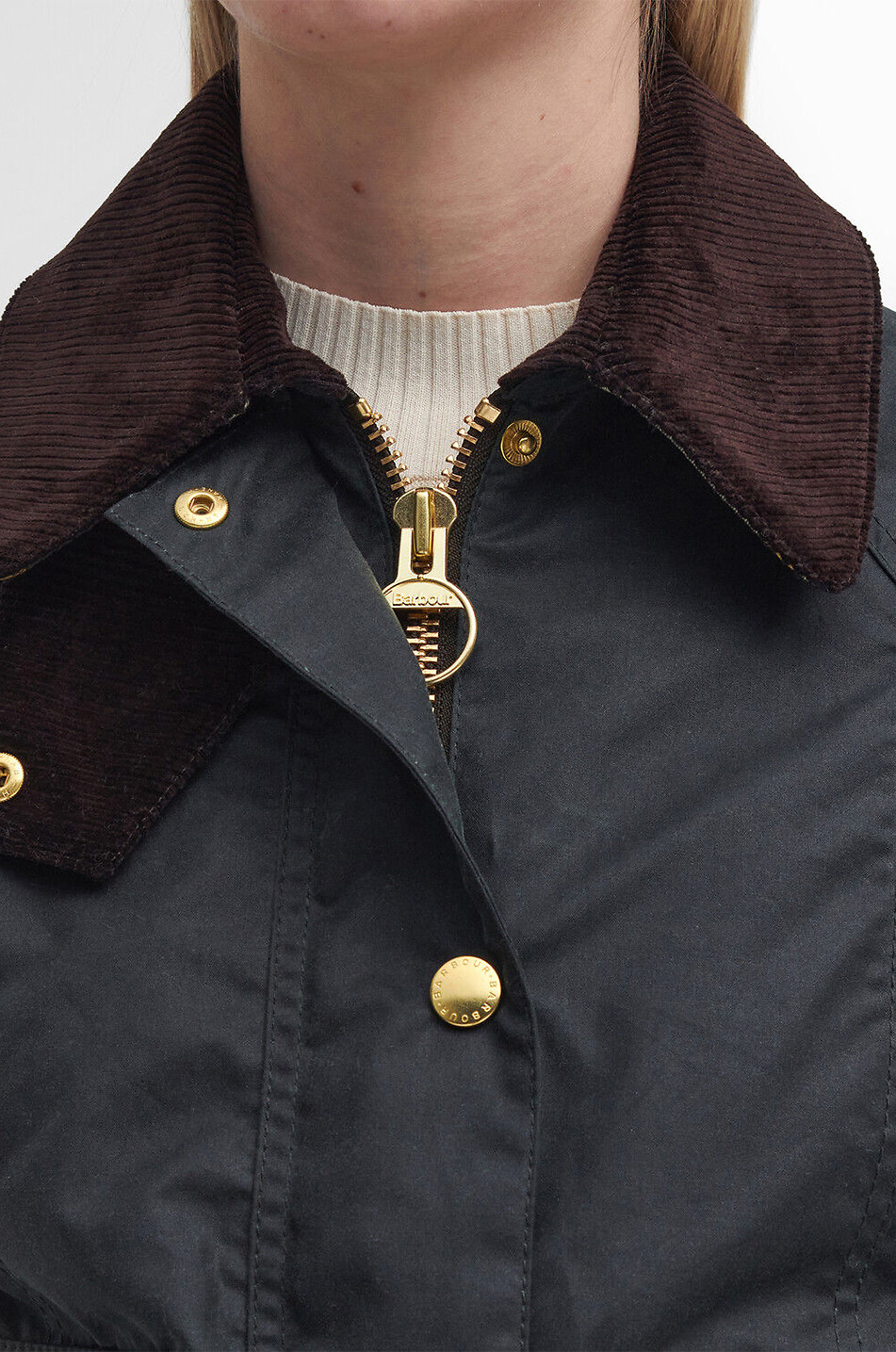 BARBOUR Kurze Jacke aus gewachstem Baumwollcanvas Cropped Beadnell Damen DUNKELGRÜN 6