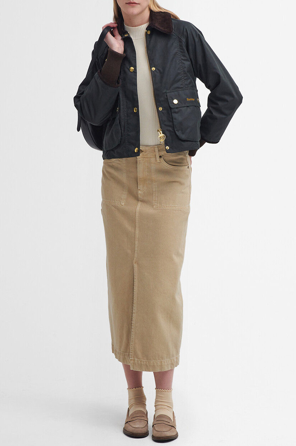 BARBOUR Kurze Jacke aus gewachstem Baumwollcanvas Cropped Beadnell Damen DUNKELGRÜN 4