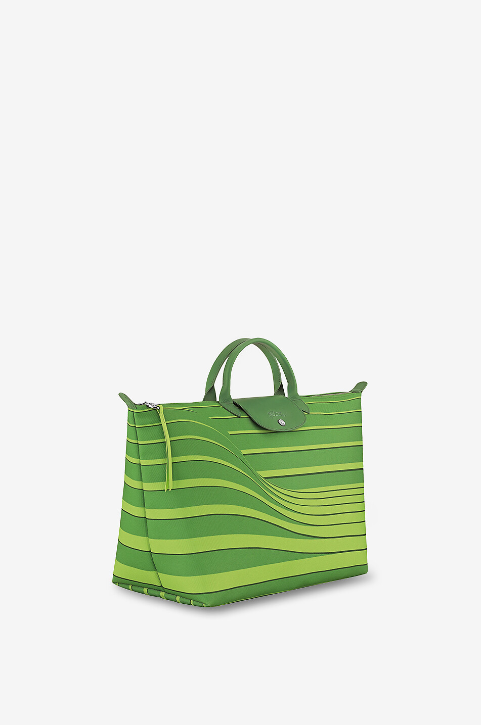 LONGCHAMP Sac de voyage en toile rayé Le Pliage Collection Femme VERT 2