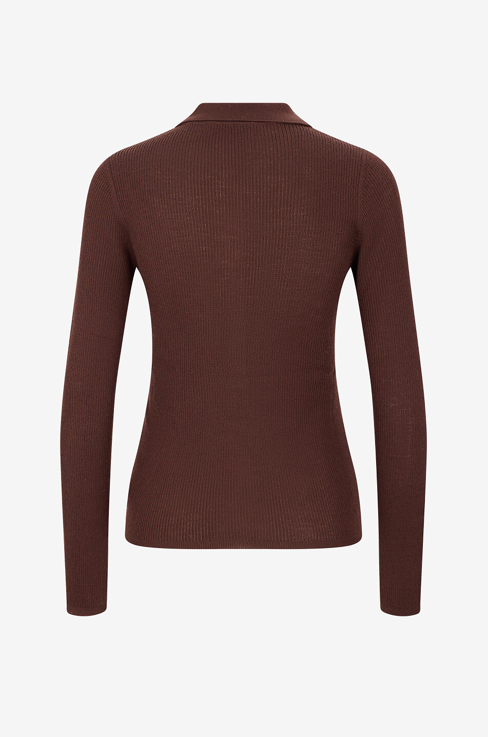 BONGÉNIE Pull à col polo en laine mérinos à manches longues Femme MARRON 2