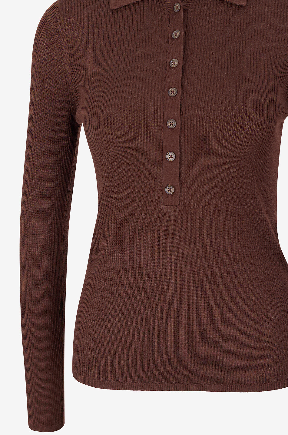 BONGÉNIE Pull à col polo en laine mérinos à manches longues Femme MARRON 3