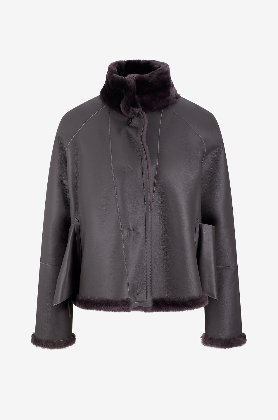 ARMA Ariana reversible shearling short coat with funnel neck Women DARK GREY 4