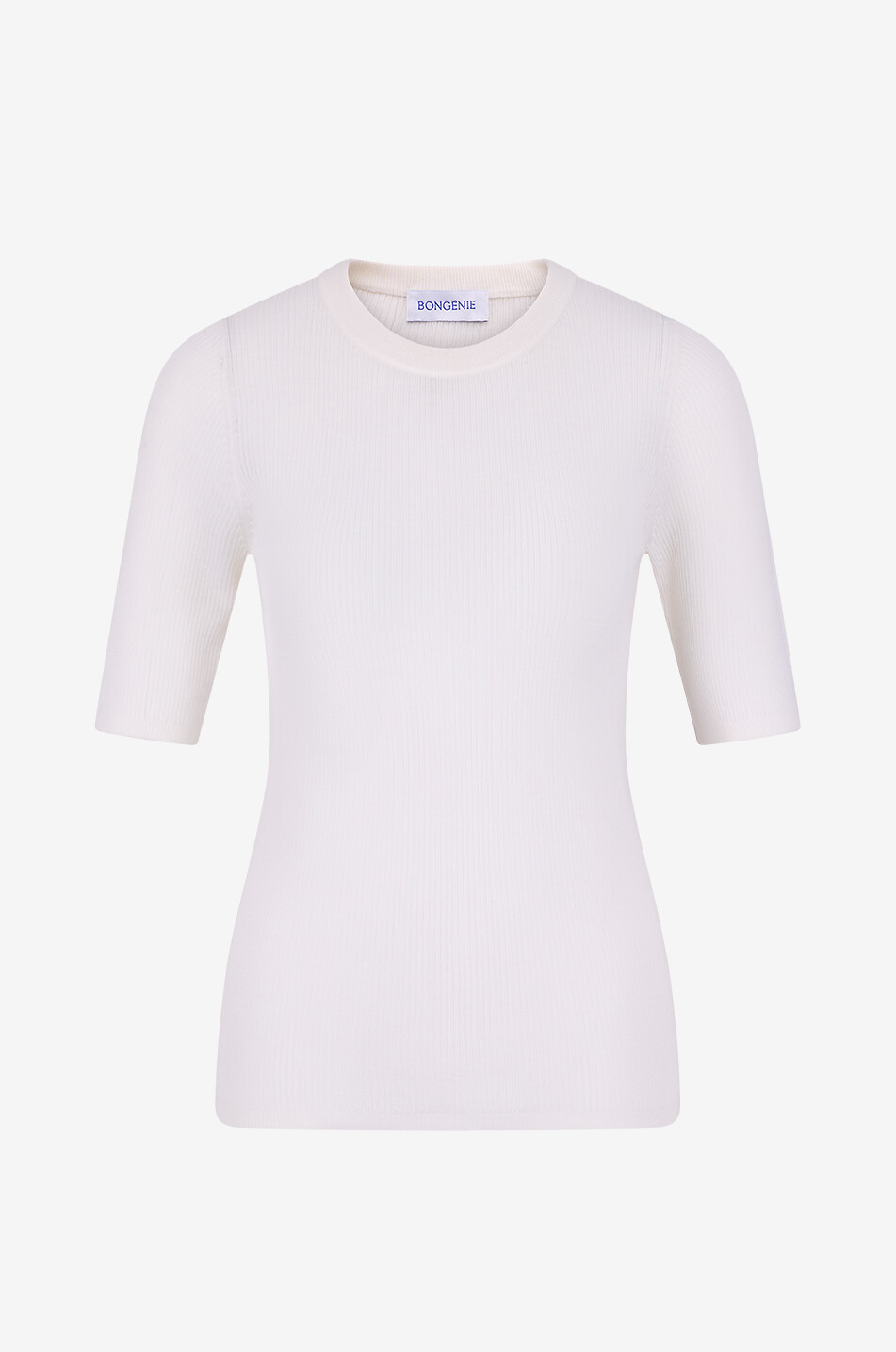 BONGENIE Gerippter Rundhalspullover aus Jersey Damen CREMEFARBEN 1