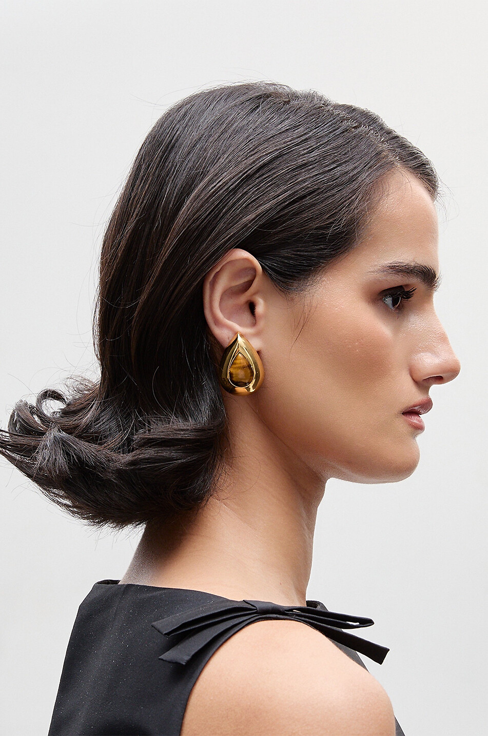 JULIETTA Clous d'oreilles dorés ornés d'œil de tigre Vale Femme DORE 2