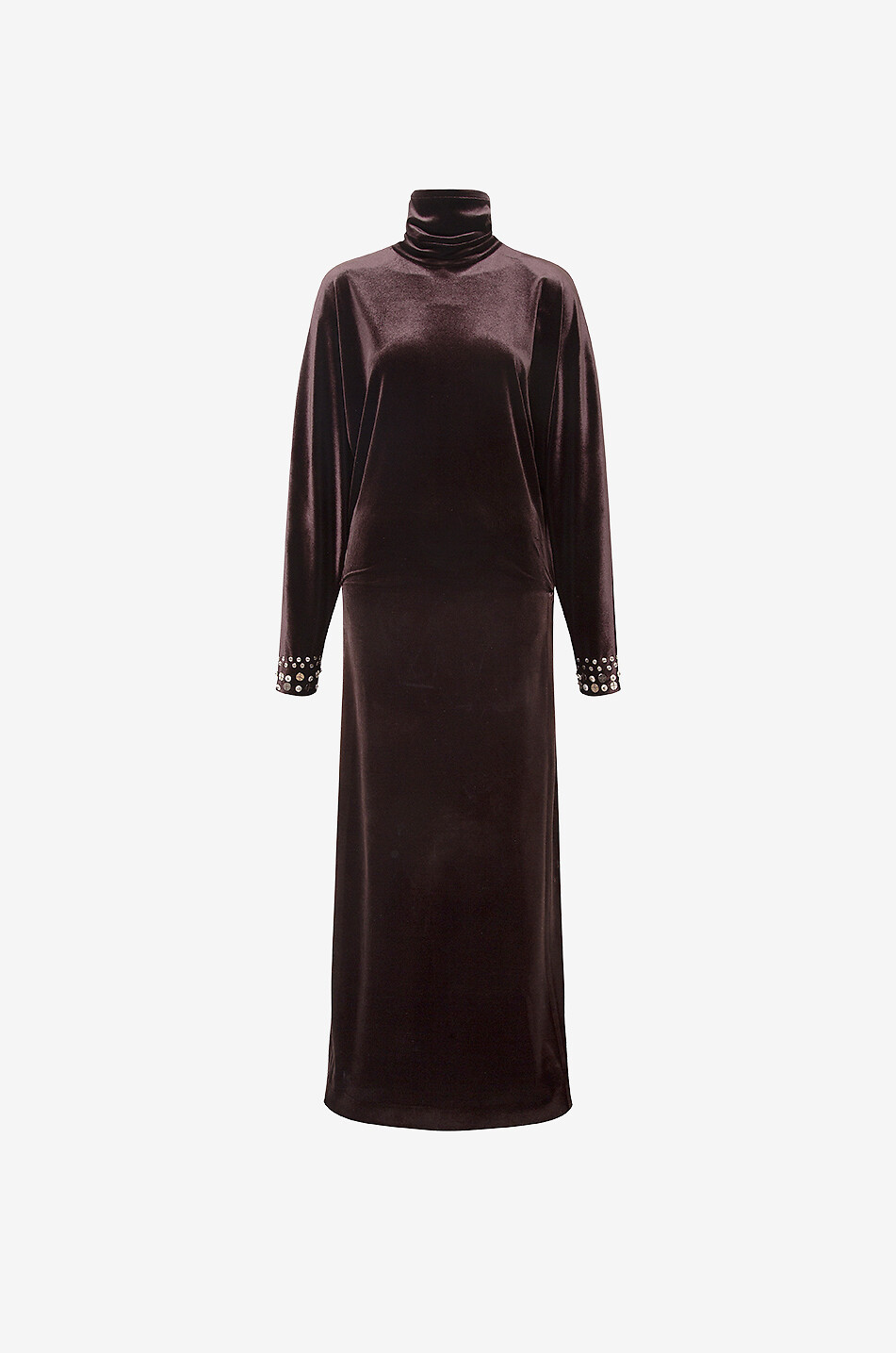 SIEDRÉS Anette long velvet embroidered pearl-beaded high-neck dress Women BROWN 1