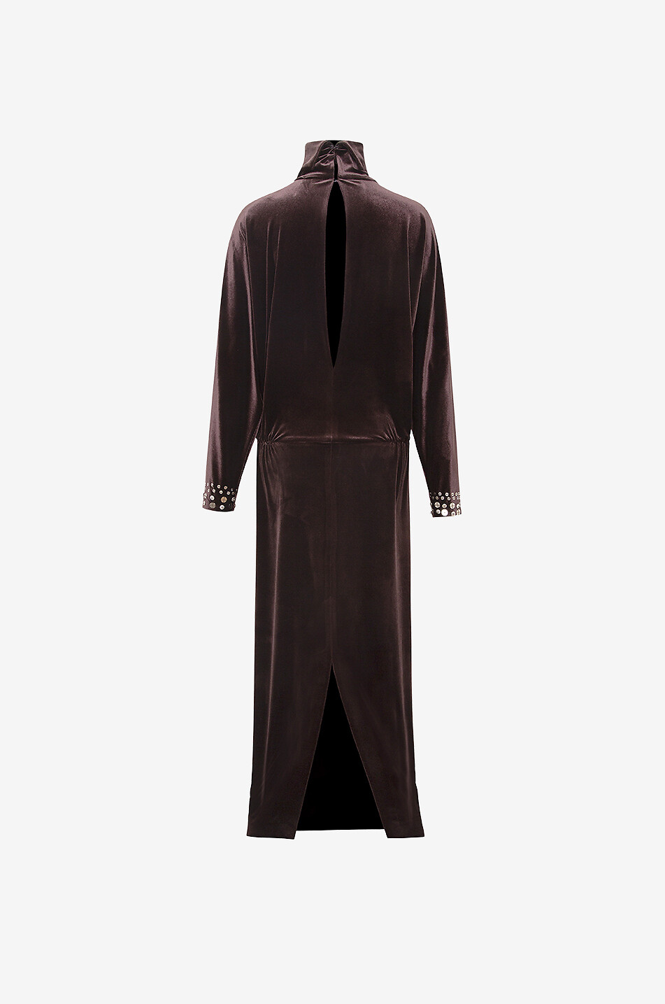 SIEDRÉS Anette long velvet embroidered pearl-beaded high-neck dress Women BROWN 2