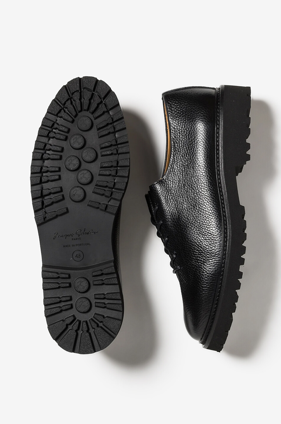 JACQUES SOLOVIERE Chaussures à lacets en cuir de veau grainé Edouard Lug Homme NOIR 3
