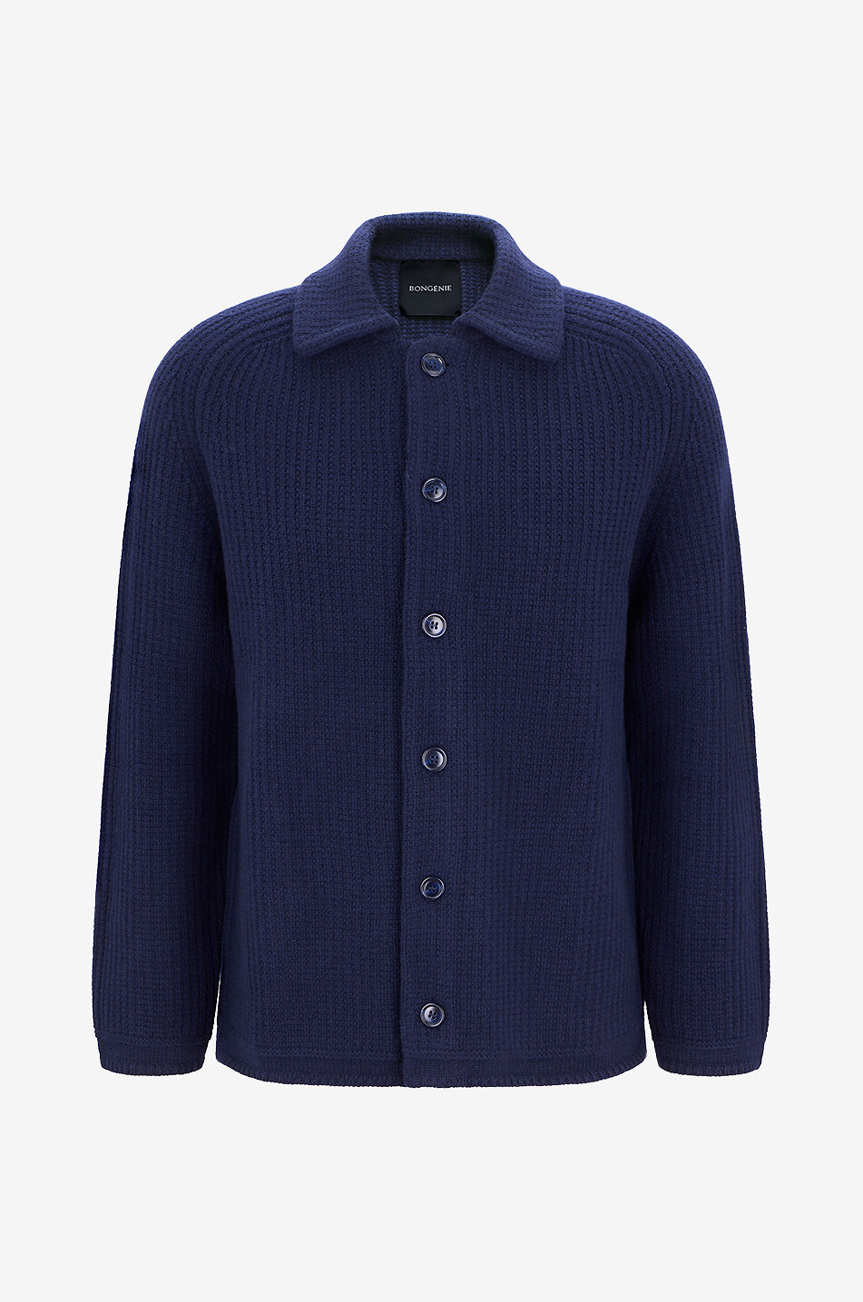 Merino wool shirt-collar cardigan