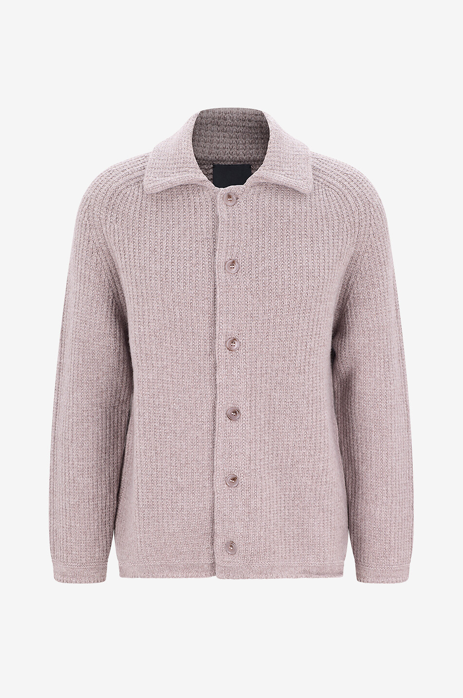 Merino wool shirt-collar cardigan