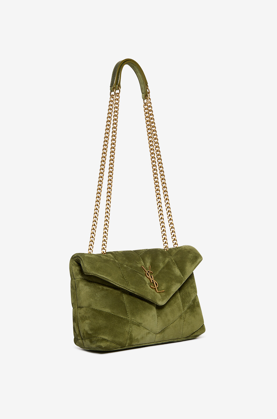 SAINT LAURENT PARIS Schultertasche aus gestepptem Wildleder Toy Puffer Damen GRÜN 2