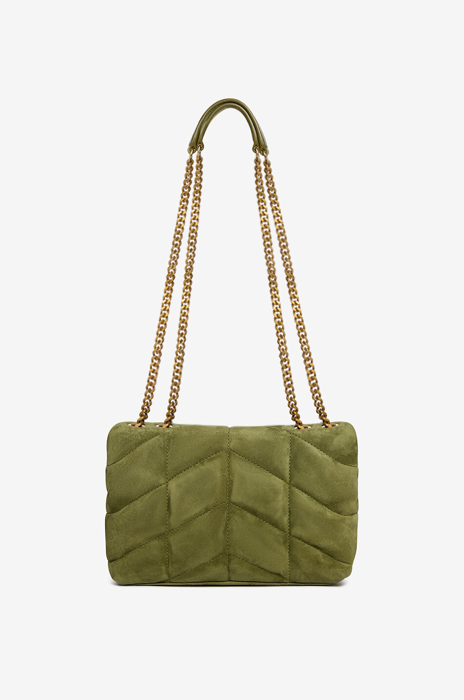SAINT LAURENT PARIS Schultertasche aus gestepptem Wildleder Toy Puffer Damen GRÜN 4