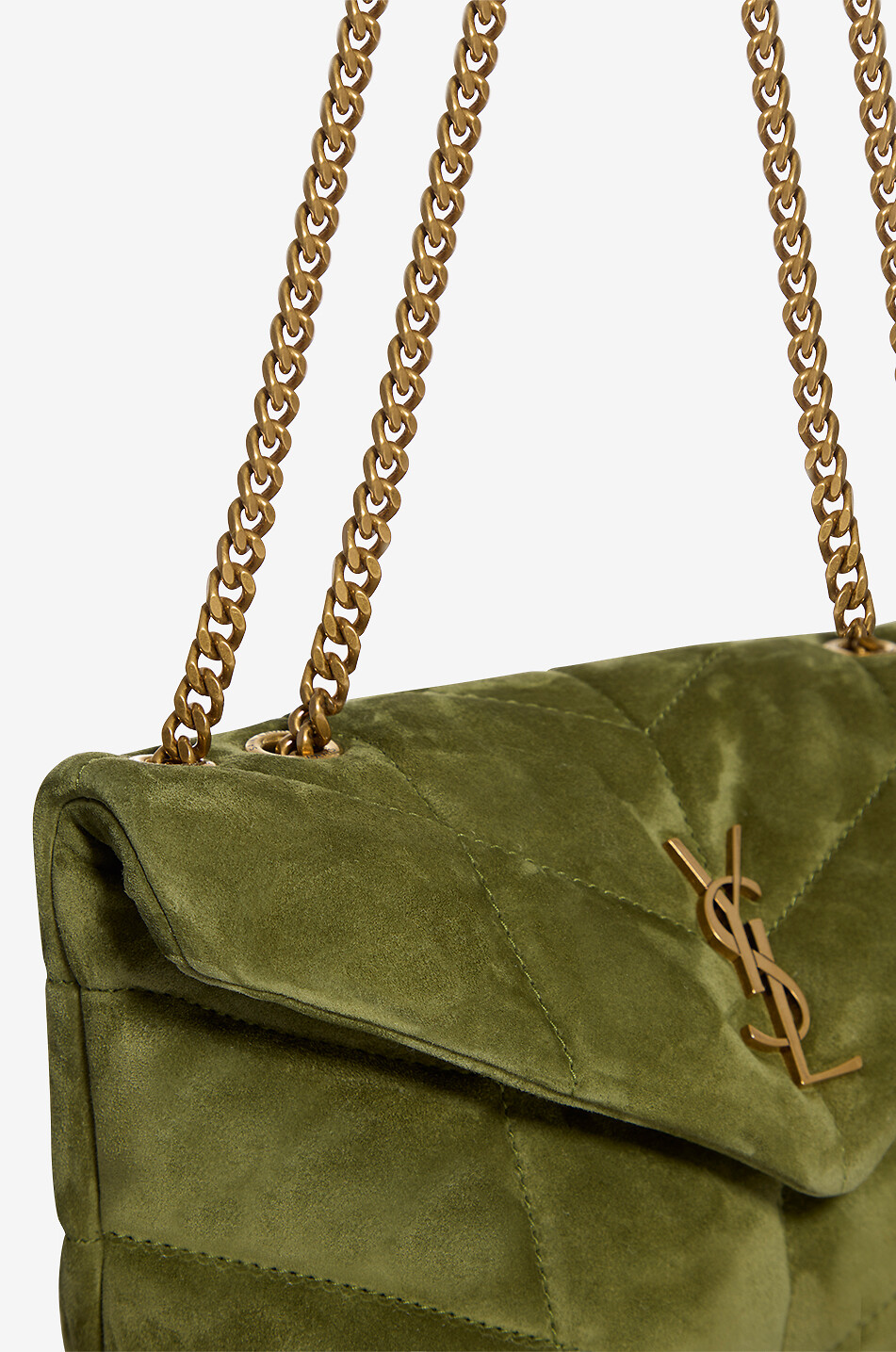 SAINT LAURENT PARIS Schultertasche aus gestepptem Wildleder Toy Puffer Damen GRÜN 3