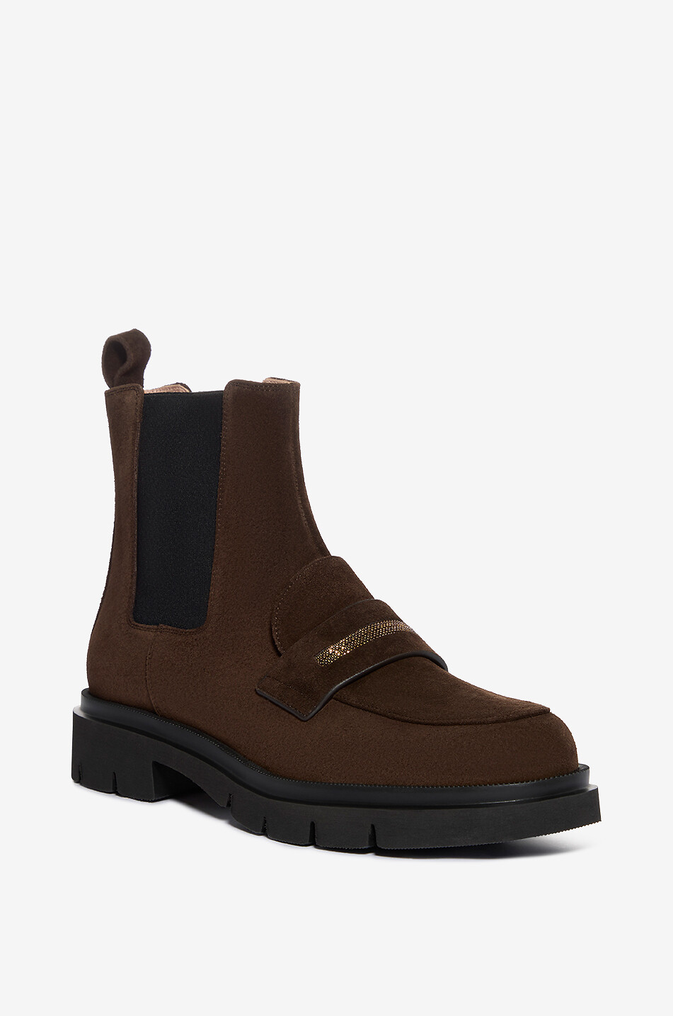 FABIANA FILIPPI Flache Stiefeletten aus Wildleder mit Strasssteinen Damen DUNKELBRAUN 1