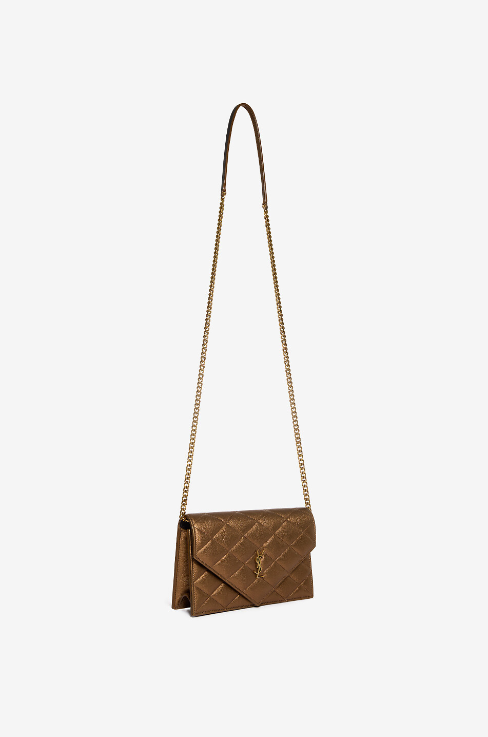 SAINT LAURENT PARIS Sac porté épaule matelassé en cuir métallisé Paris Femme Beige Foncé 2