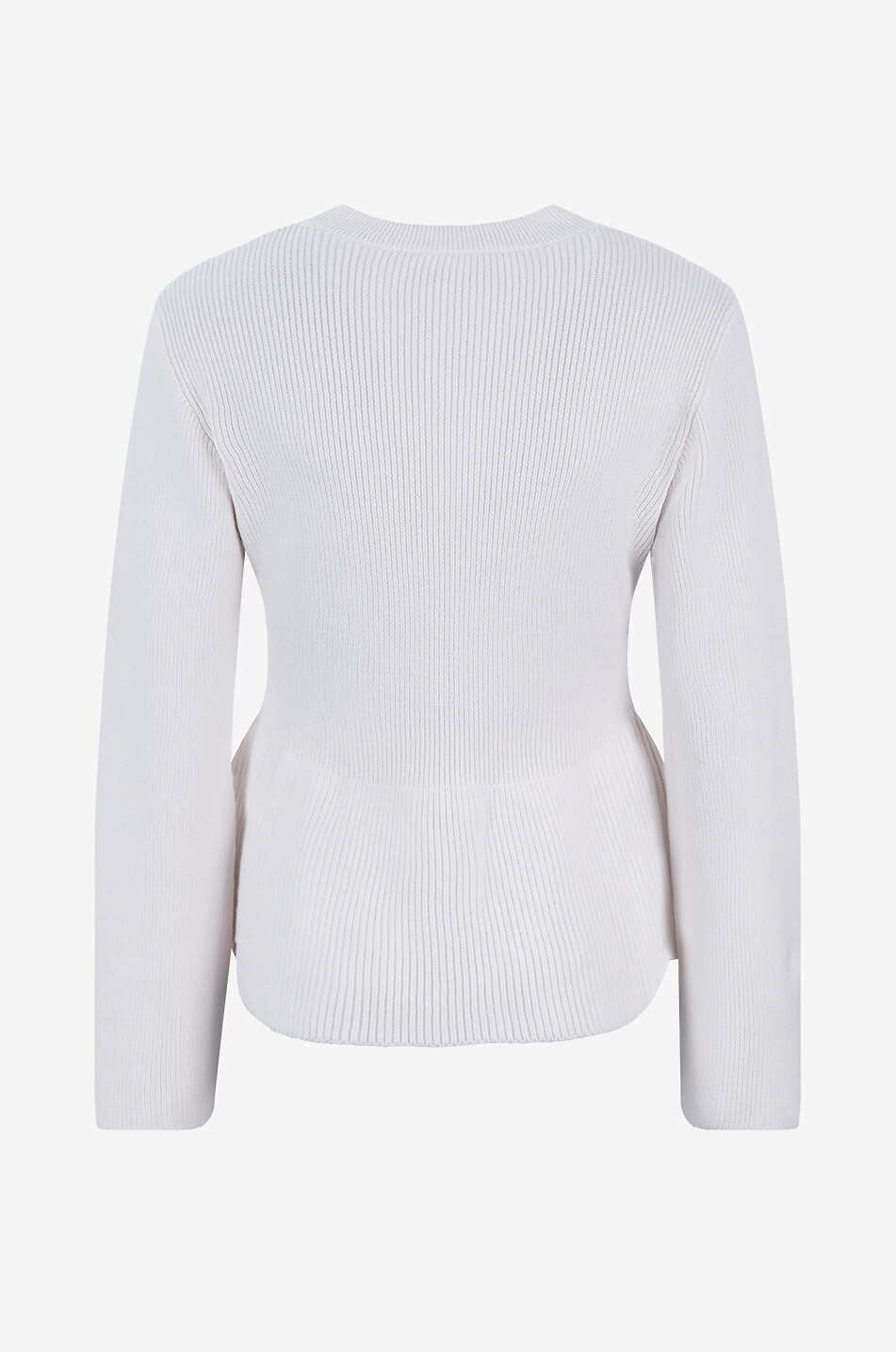 DESTREE Pull peplum à col rond brodé en laine mérinos Rosa Femme BLANC CASSE 2