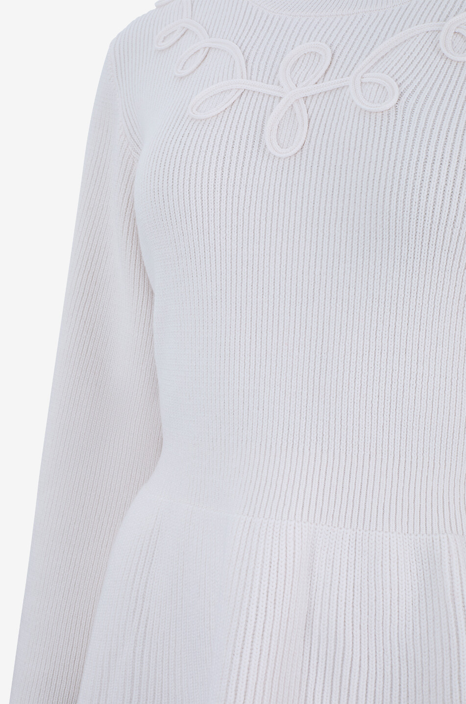 DESTREE Pull peplum à col rond brodé en laine mérinos Rosa Femme BLANC CASSE 3
