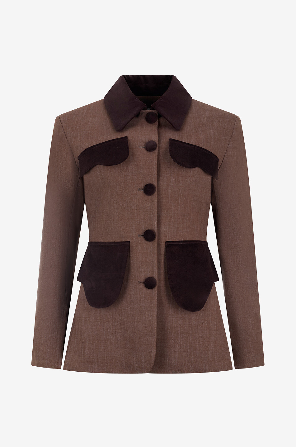DESTREE Tamara Stretch Bico velvet collar lightweight fitted jacket Women BROWN 1