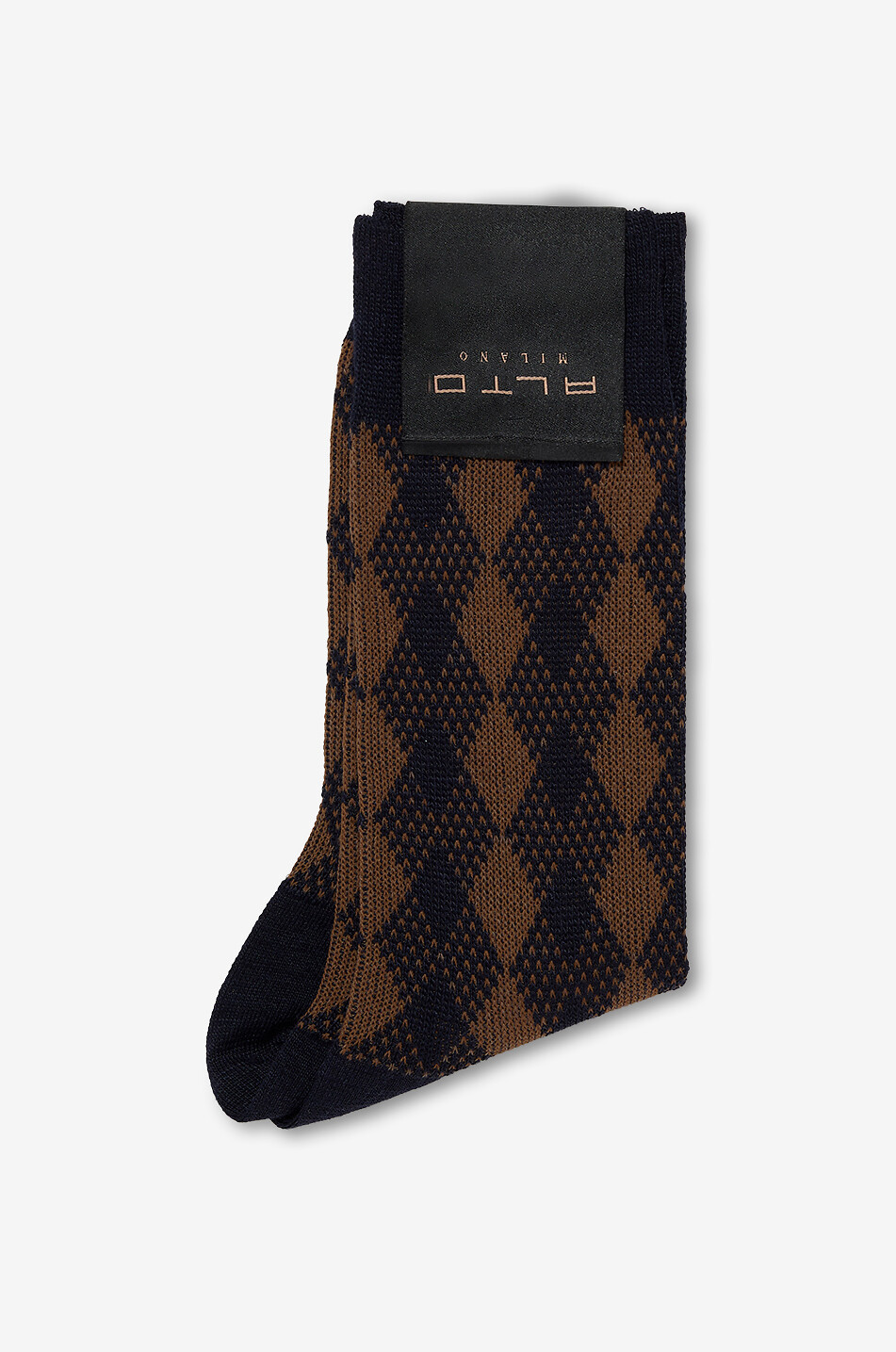 ALTO MILANO Chaussettes hautes fantaisie en laine vierge mélangée Basalto Homme BLEU FONCE 1