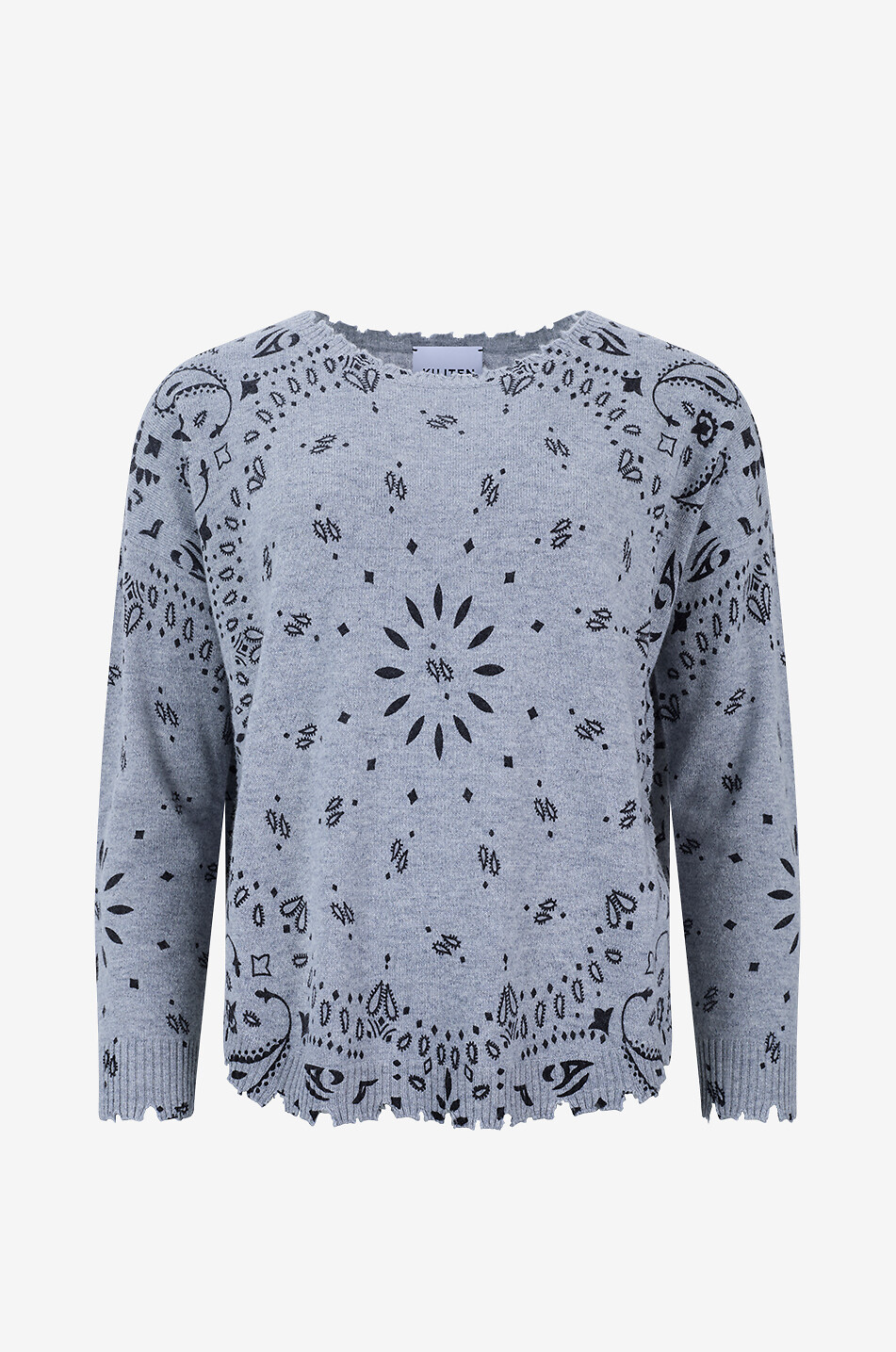 KUJTEN Pull à col rond en cachemire Mela Bandana Femme GRIS 1