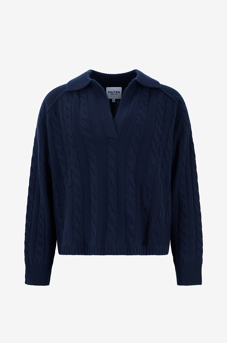 KUJTEN Pull col polo en maille torsadée de cachemire Aenora Cable Femme BLEU FONCE 1