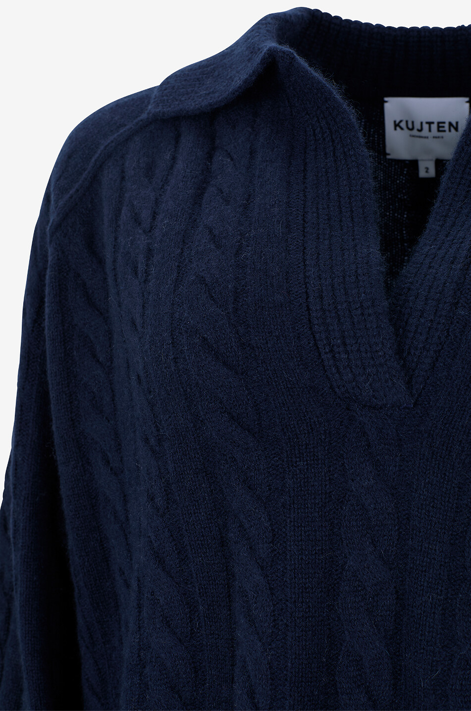 KUJTEN Pull col polo en maille torsadée de cachemire Aenora Cable Femme BLEU FONCE 3