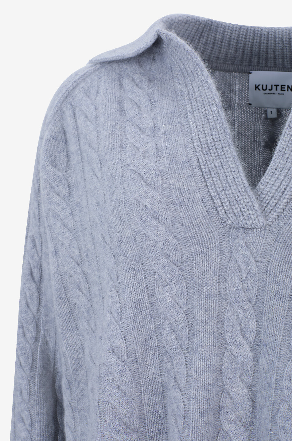 KUJTEN Aenora Cable cashmere cable-knit polo-neck jumper Women MEDIUM GREY 3