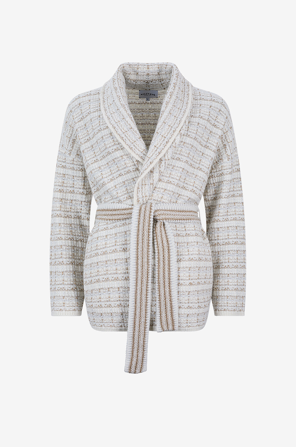 KUJTEN Cardigan à col à revers en cachemire tweed Miko Tweed Femme BLANC CASSE 1