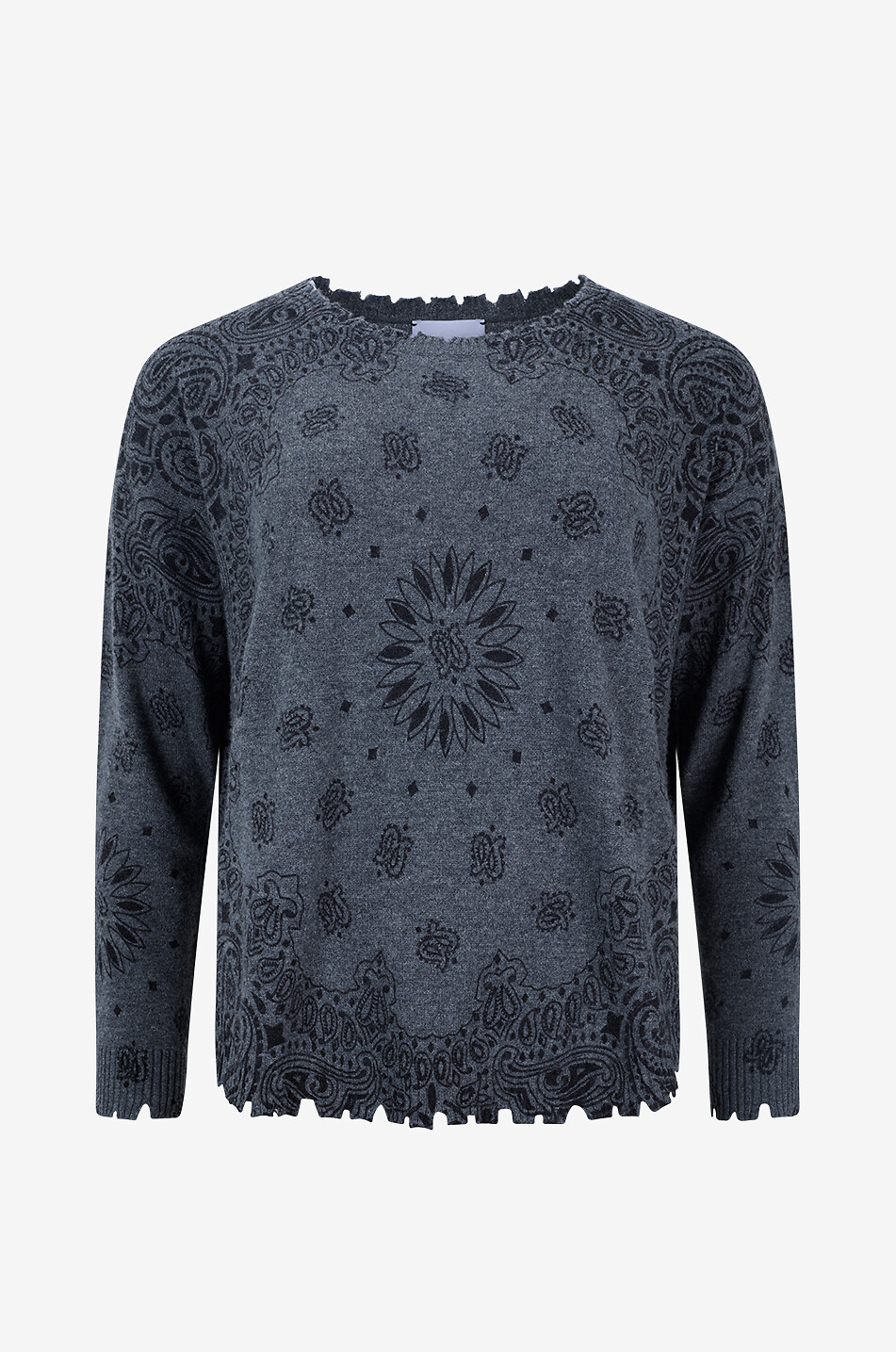 KUJTEN Pullover mit Rundhalsausschnitt aus Kaschmir mit Print Mela Bandana Damen DUNKELGRAU 1