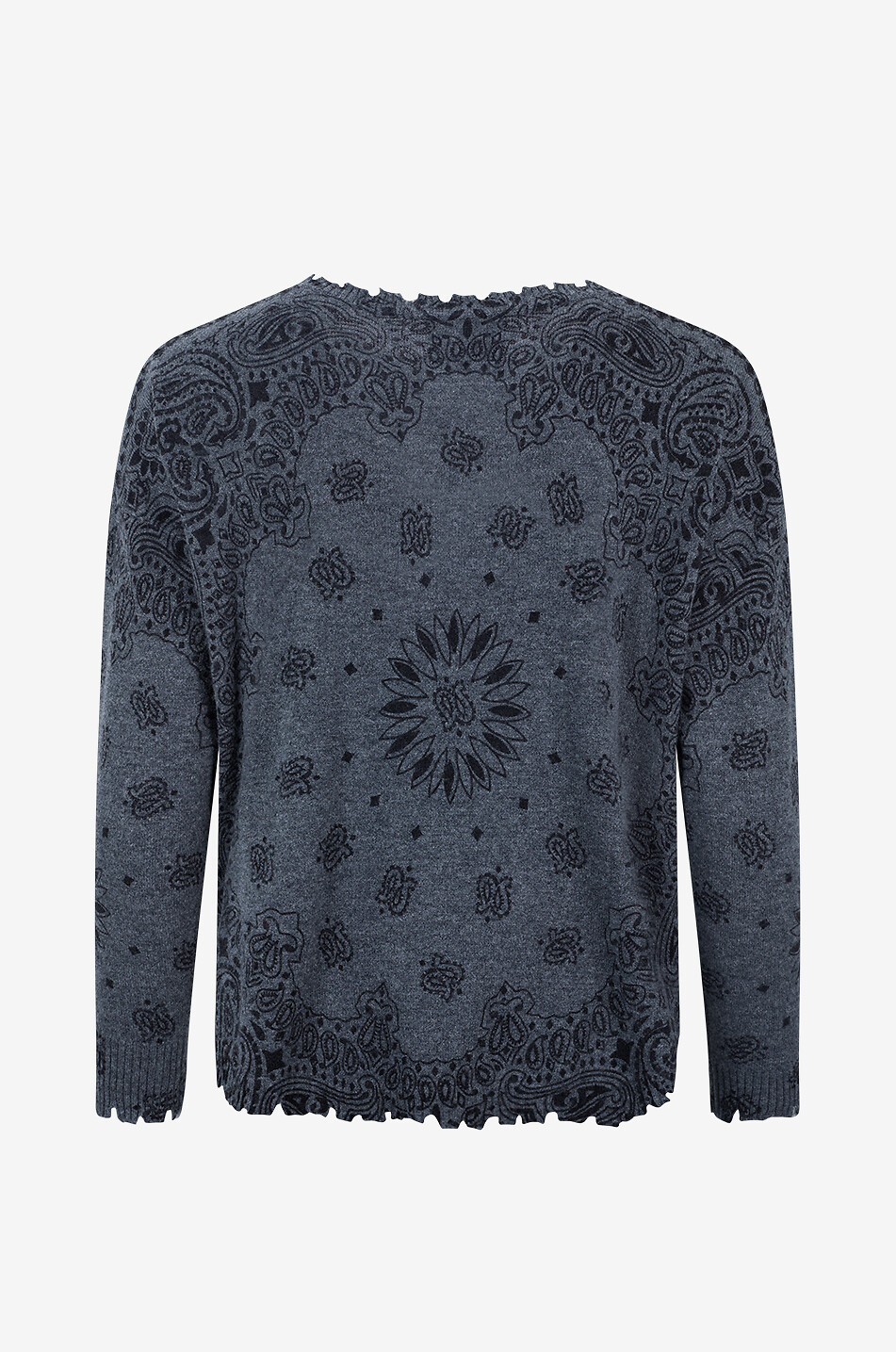 KUJTEN Pullover mit Rundhalsausschnitt aus Kaschmir mit Print Mela Bandana Damen DUNKELGRAU 2