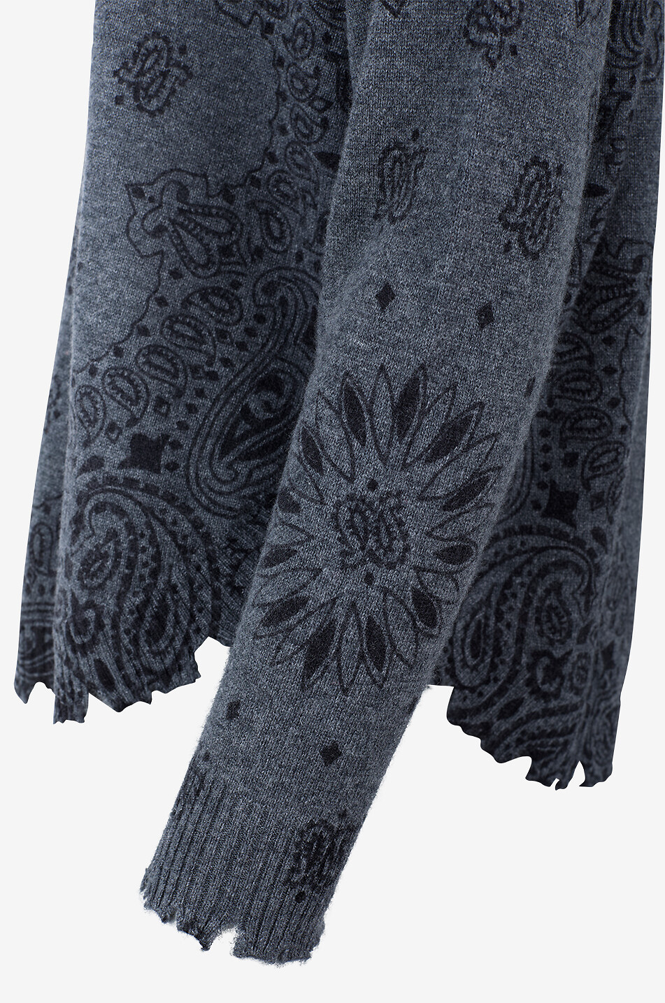 KUJTEN Pullover mit Rundhalsausschnitt aus Kaschmir mit Print Mela Bandana Damen DUNKELGRAU 3