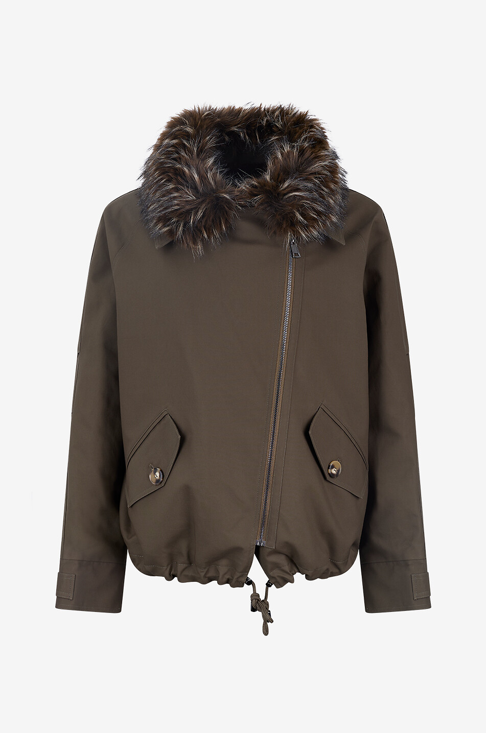 BONGENIE Kurze Oversize-Parka mit Kunstfellkragen Damen DUNKELGRÜN 1