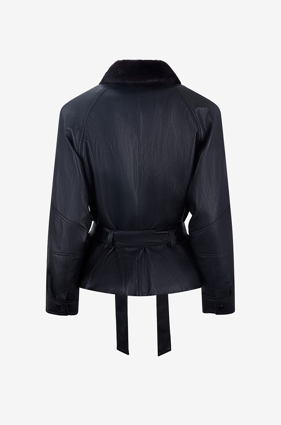 BONGENIE Kurze Jacke aus Kunstleder und Kunstpelz mit Gürtel Damen SCHWARZ 2