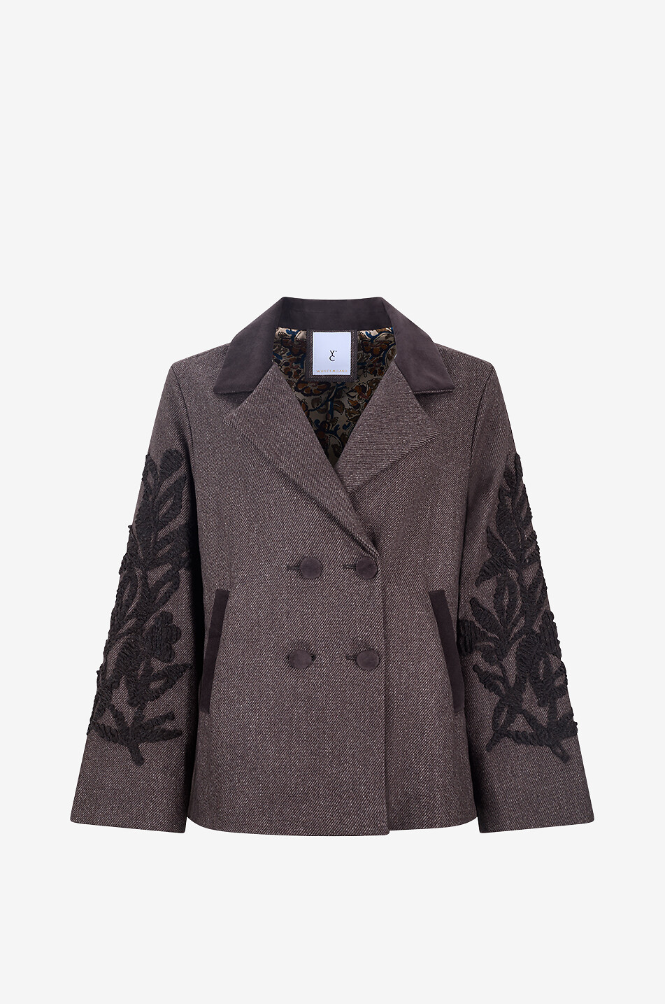 YC MILANO Double-breasted embroidered wool blend blazer Women DARK BROWN 1
