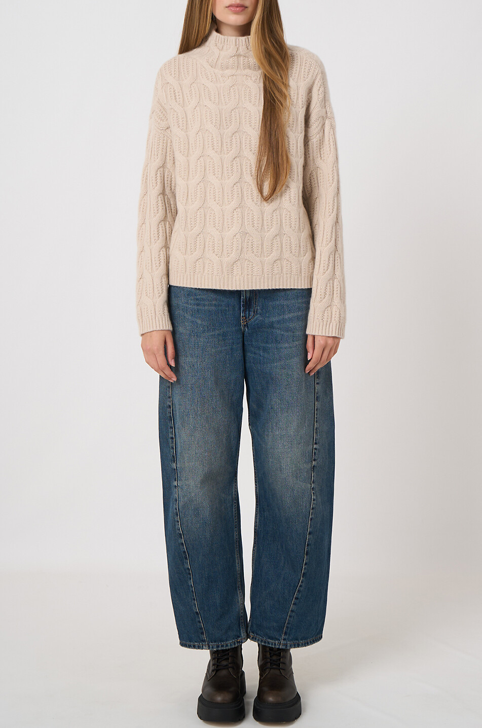 REPEAT Pull à col montant torsadé en cachemire Femme BEIGE 3