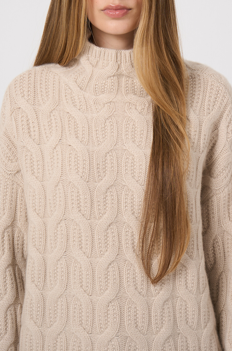 REPEAT Pull à col montant torsadé en cachemire Femme BEIGE 5