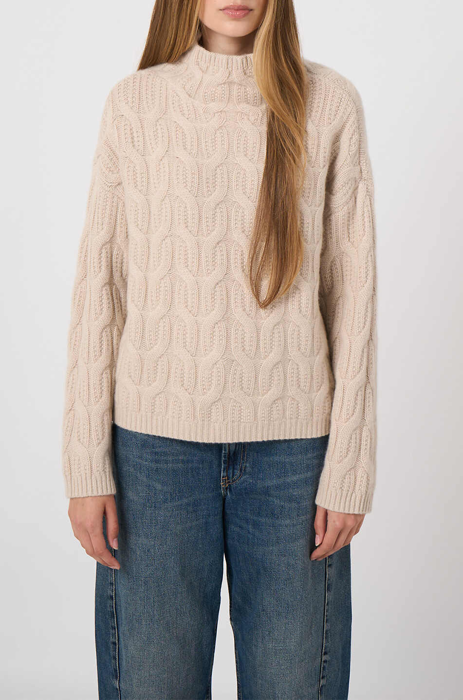 REPEAT Pull à col montant torsadé en cachemire Femme BEIGE 6