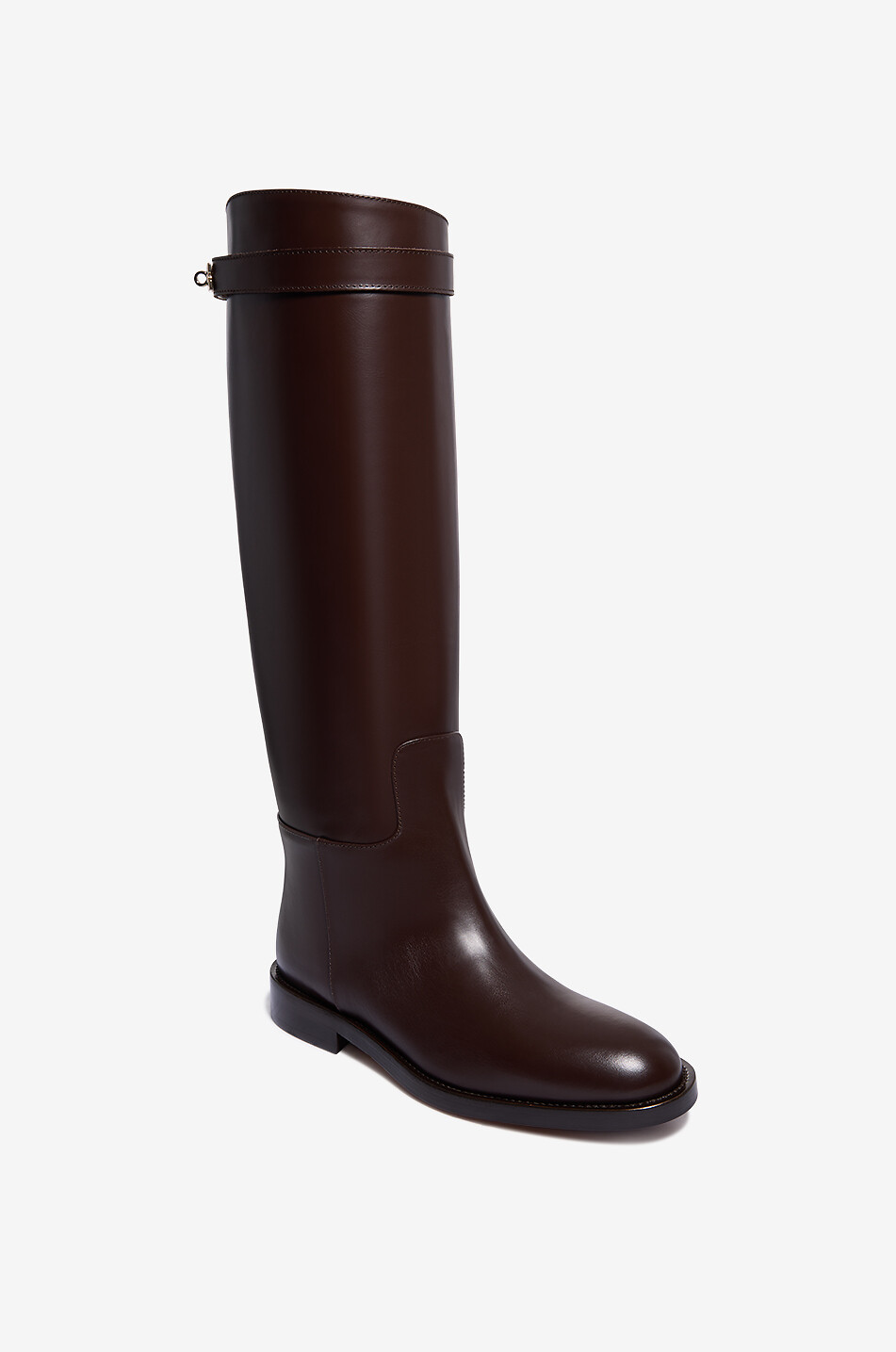 BONGENIE Flache Stiefel aus Kalbsleder mit Schnalle Cavallerizzo Boot Damen DUNKELBRAUN 1