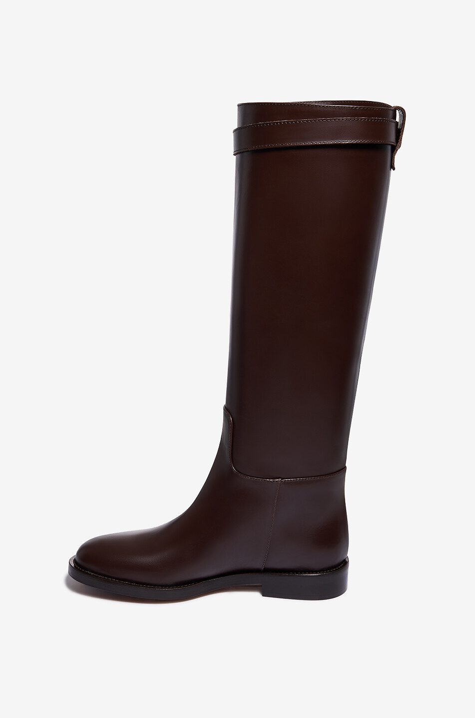 BONGENIE Flache Stiefel aus Kalbsleder mit Schnalle Cavallerizzo Boot Damen DUNKELBRAUN 3