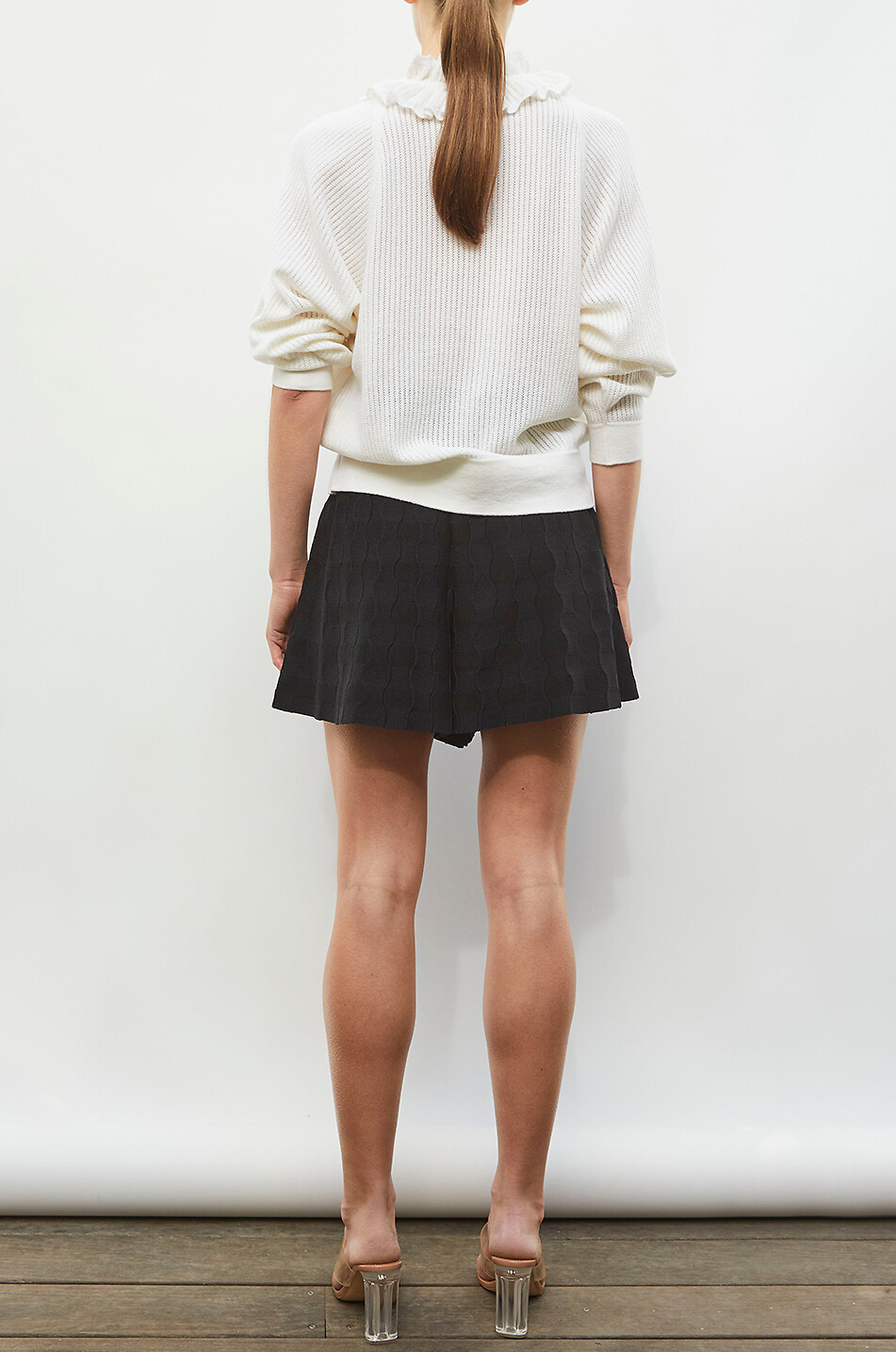 MOLLI Pull en maille à col à volant en laine vierge mélangée Feuille Femme BLANC CASSE 3