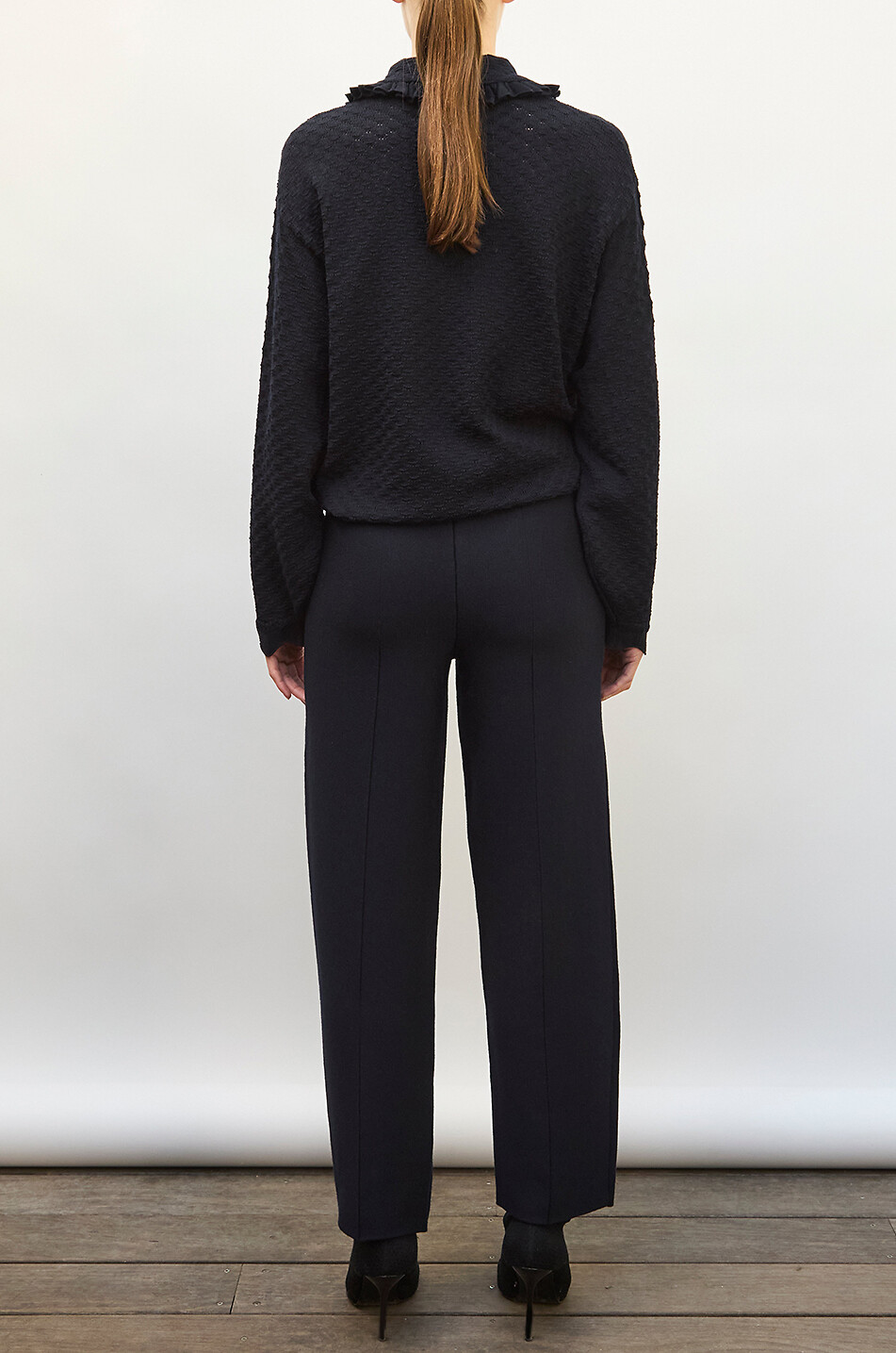 MOLLI Favore high-waisted straight-leg trousers in blended virgin wool Women DARK BLUE 3