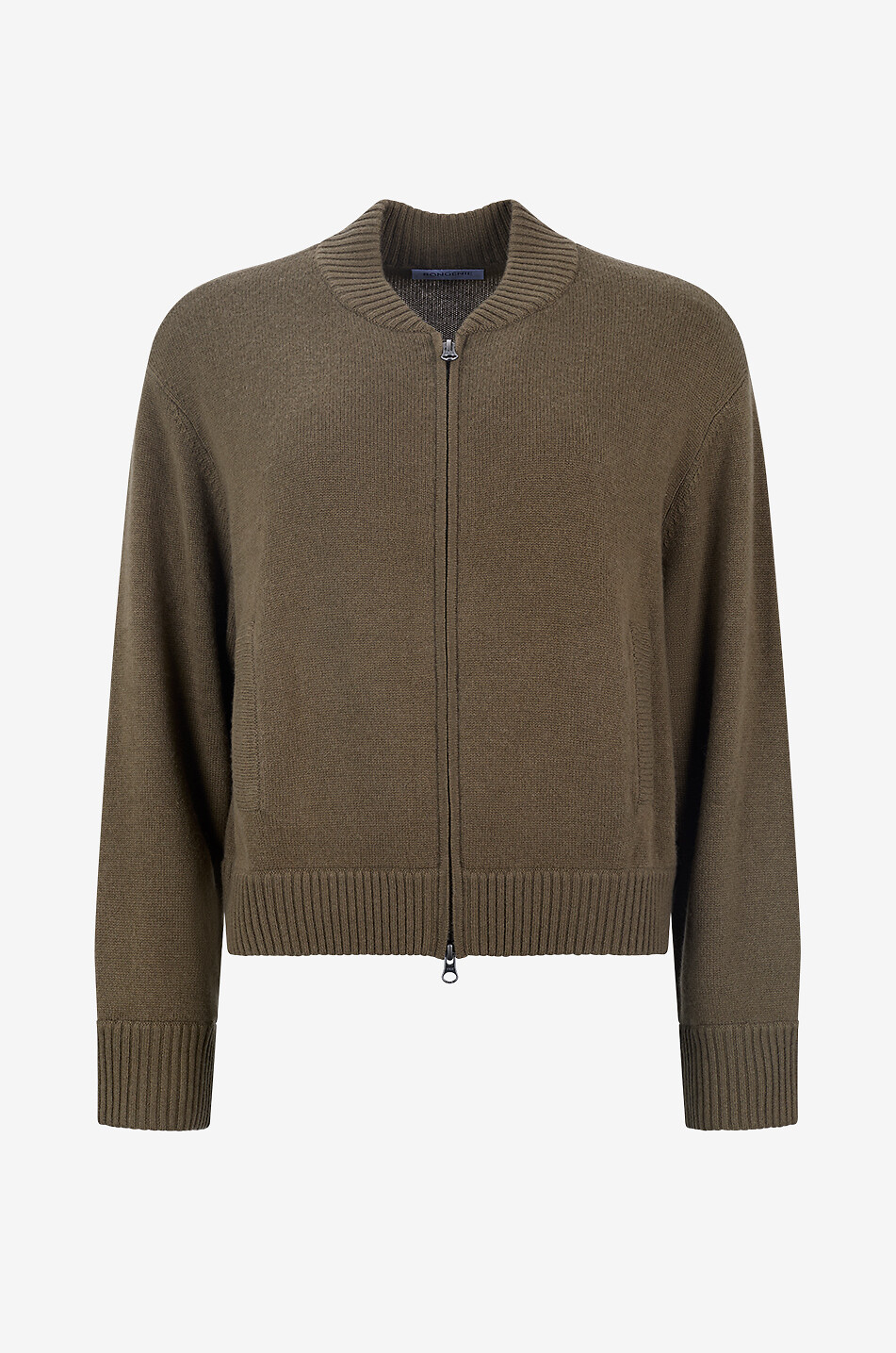 BONGENIE Cardigan mit Reissverschluss und Rundhalsausschnitt aus Wolle und Kaschmir Damen KHAKI 1