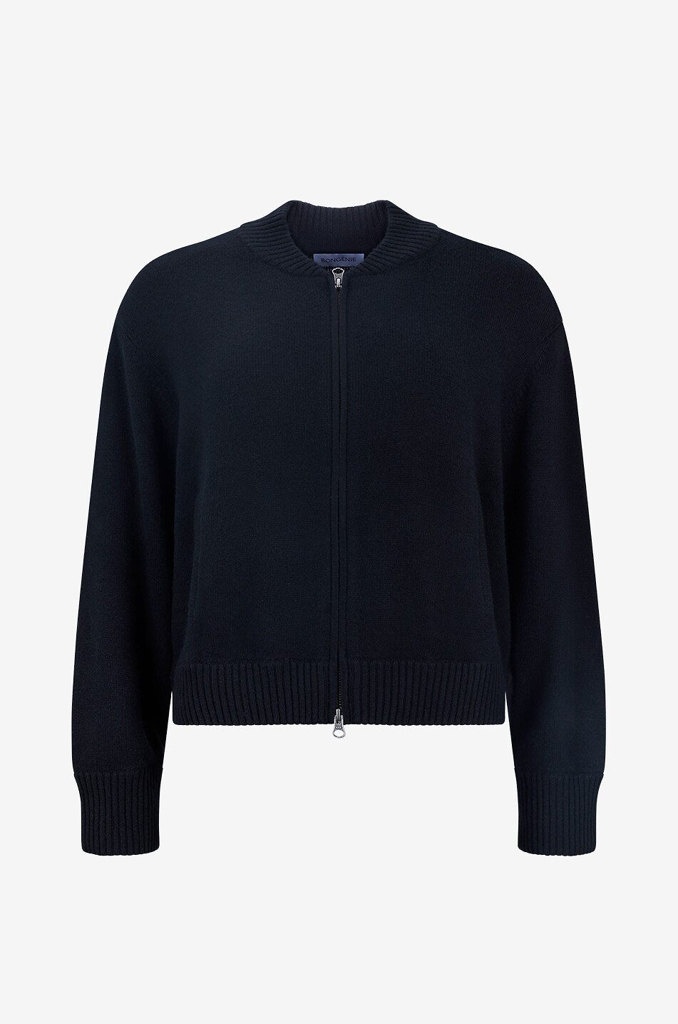 Cardigan zippé à col rond en laine et cachemire