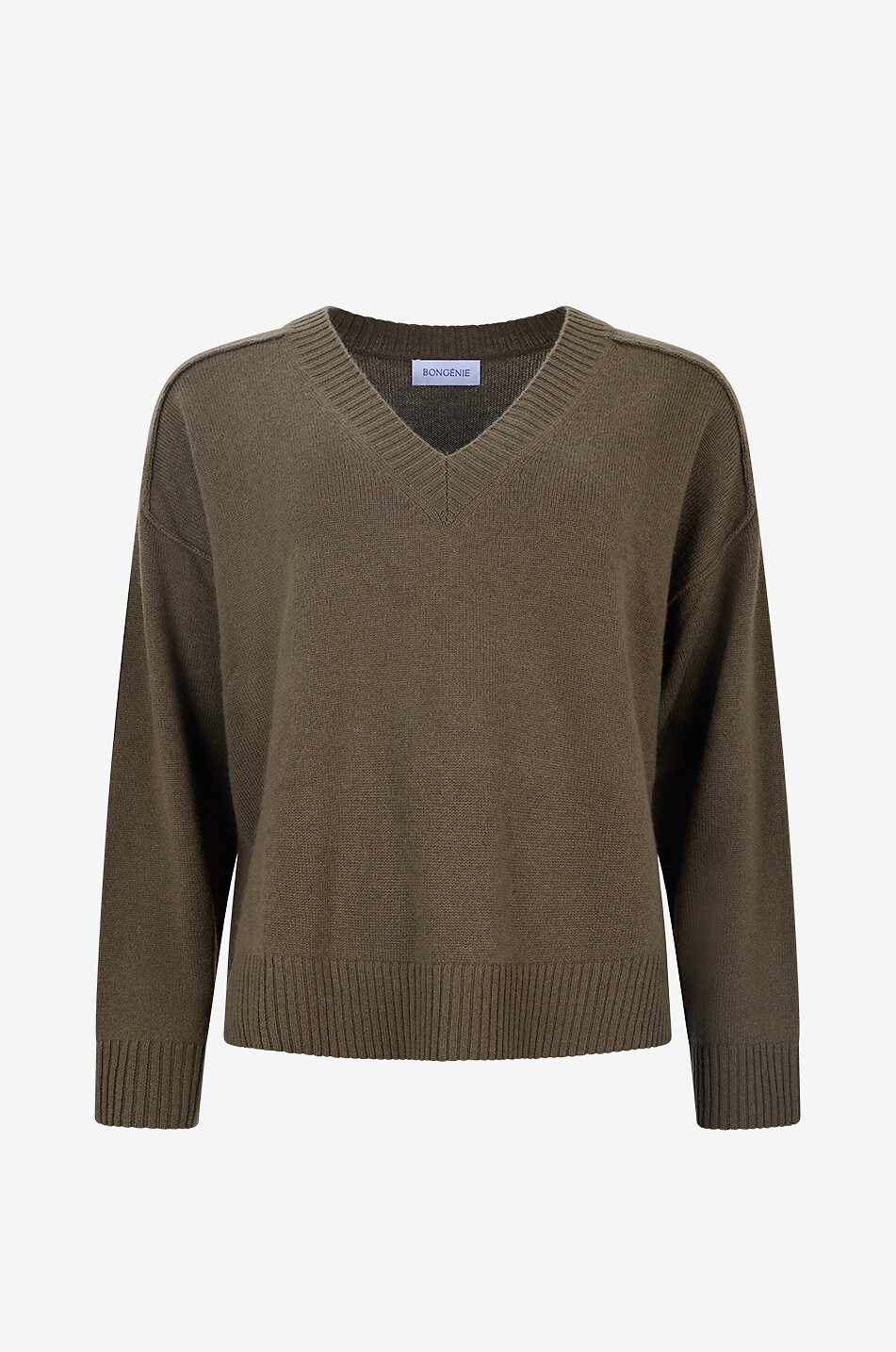 BONGENIE V-neck oversized wool and cashmere jumper Women KHAKI 1