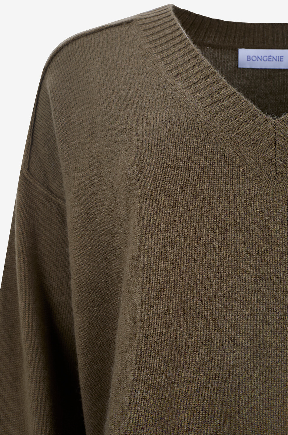 BONGENIE V-neck oversized wool and cashmere jumper Women KHAKI 3