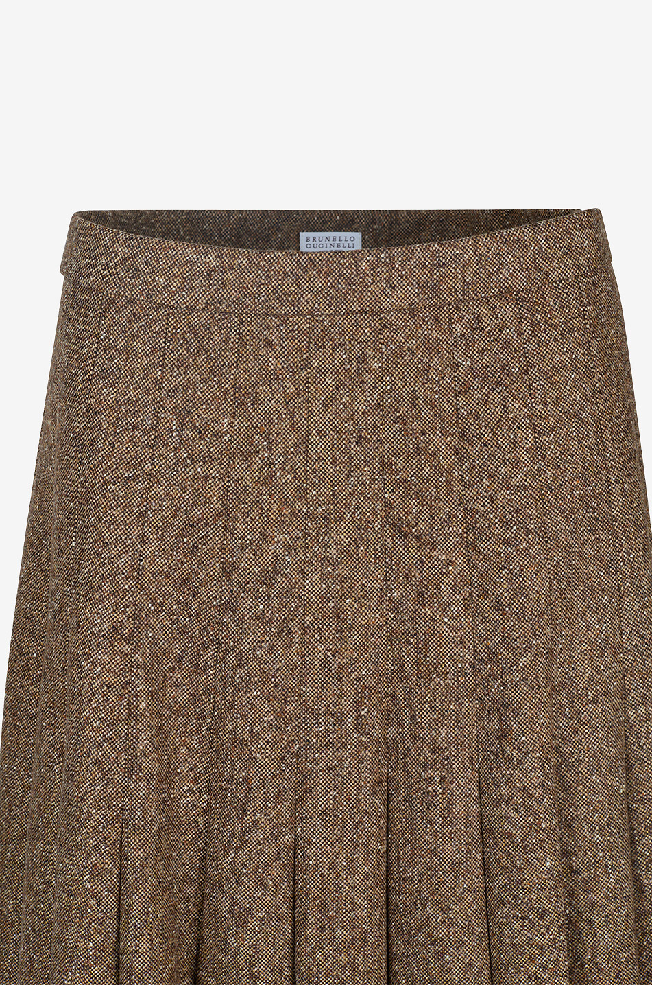 BRUNELLO CUCINELLI Jupe mi-longue à faux plis en laine vierge mélangée Femme MARRON 3
