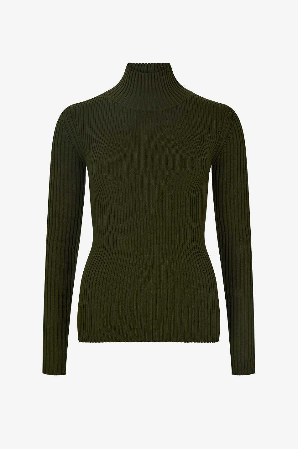 VICTORIA BECKHAM Pull à col montant en maille côtelée de laine mélangée Femme VERT FONCÉ 1