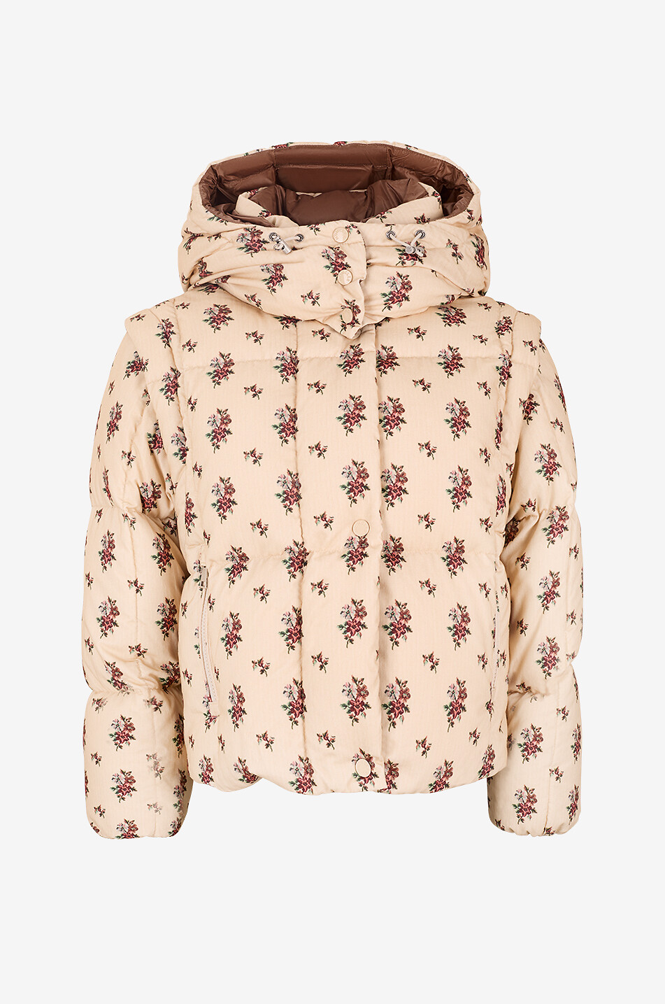 Kurze Daunenjacke mit Blumenkapuze aus Baumwolle Torcol