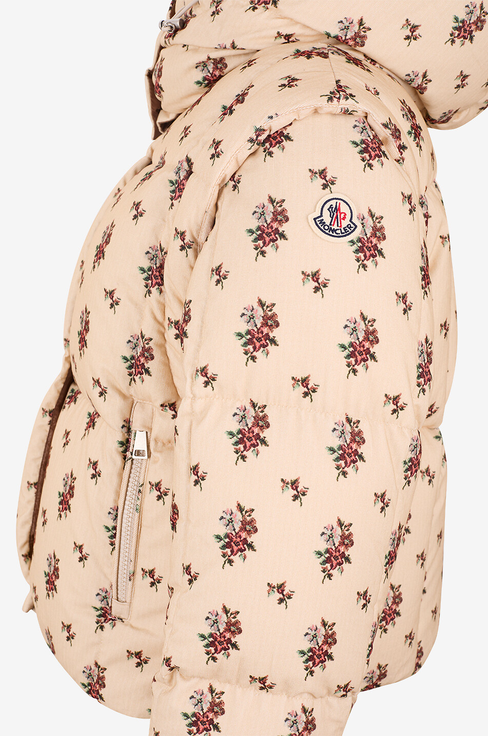 MONCLER Kurze Daunenjacke mit Blumenkapuze aus Baumwolle Torcol Damen BEIGE 5