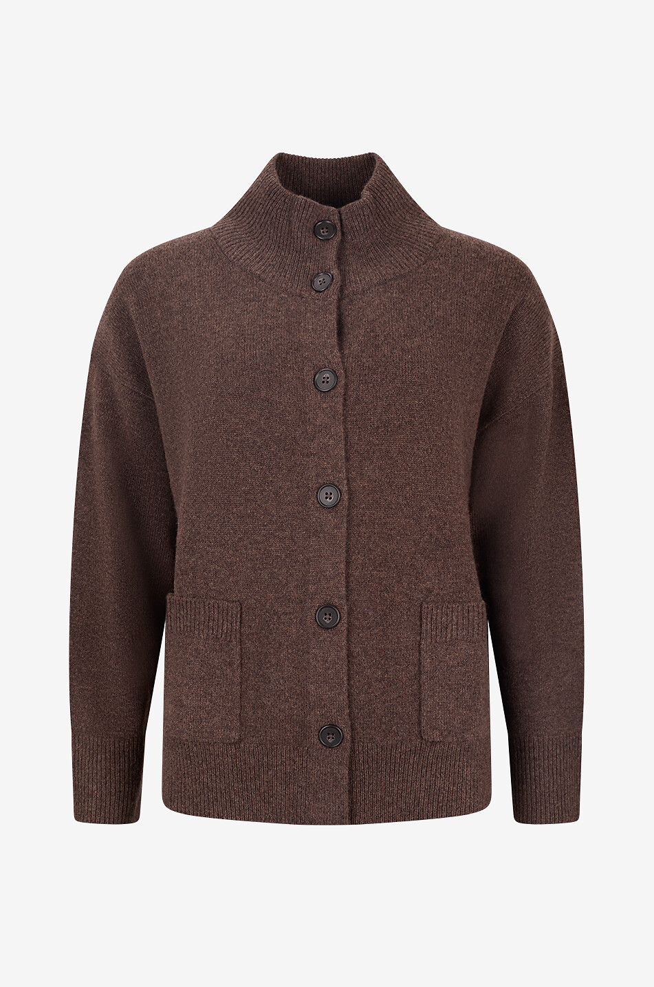 REPEAT Cardigan à col montant en laine mérinos Femme MARRON FONCÉ 1